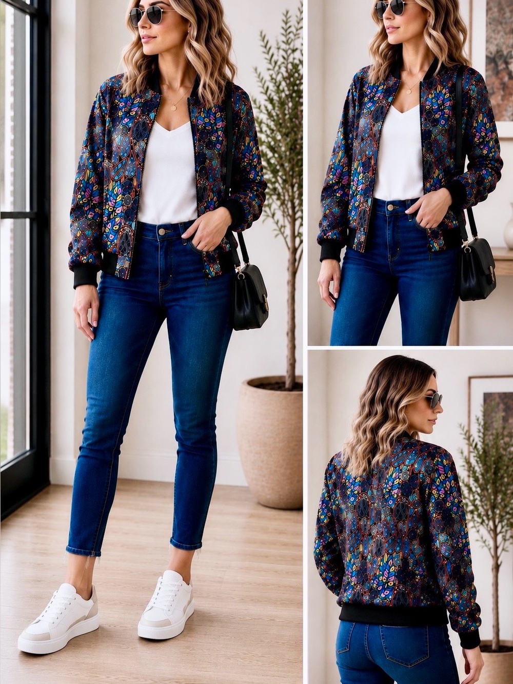 LuLaRoe Navy Multi-Color Floral Bomber Jacket